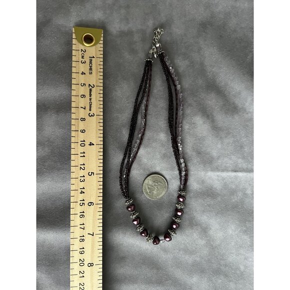 Multi-Strand Purple Beaded Necklace With Silver Accents & Lobster Clasp - Picture 2 of 3
